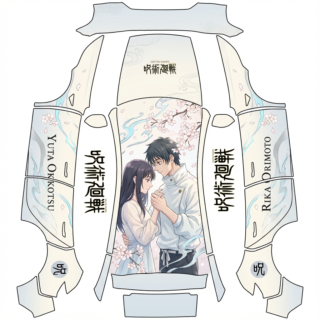 AI Design - 我需要一台咒术回战的痛车，车身浅色调为主，怎么好看怎么来，要