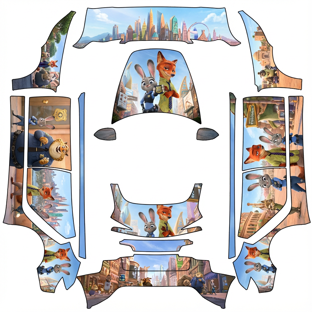 AI Design - 疯狂动物城，包含尼克、朱迪、豹警官等角色，动物不要太大