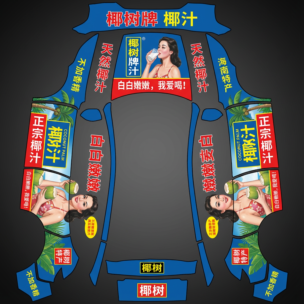 AI Design - 椰树椰汁广告宣传图，真人美女模特在两侧。