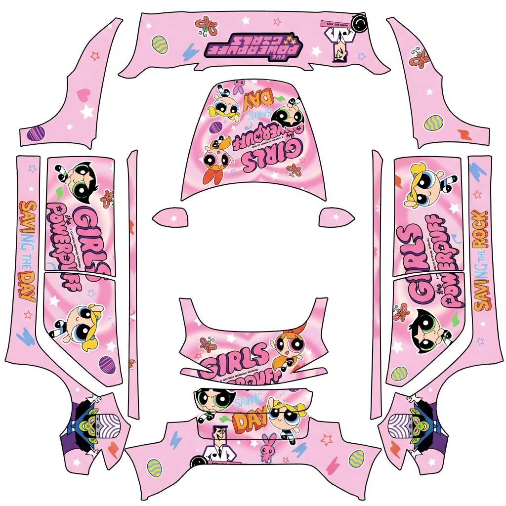 AI Design - 甜妹风，把小女警图案均匀的排版在车身上，图片方向需要顺时针旋